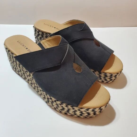 Lucky Brand / Genzy Platform Espadrille Wedge Sandals in Black / Size 8.5 - Picture 3 of 15